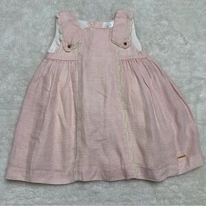 Pili Carrera Girl's Pink White Striped Sleeveless Dress Size 18M Made in Spain